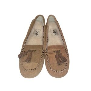 UGG Lizzy Suede Chestnut Wool Lined Woven Tassel Moccasin - Style 1005475
